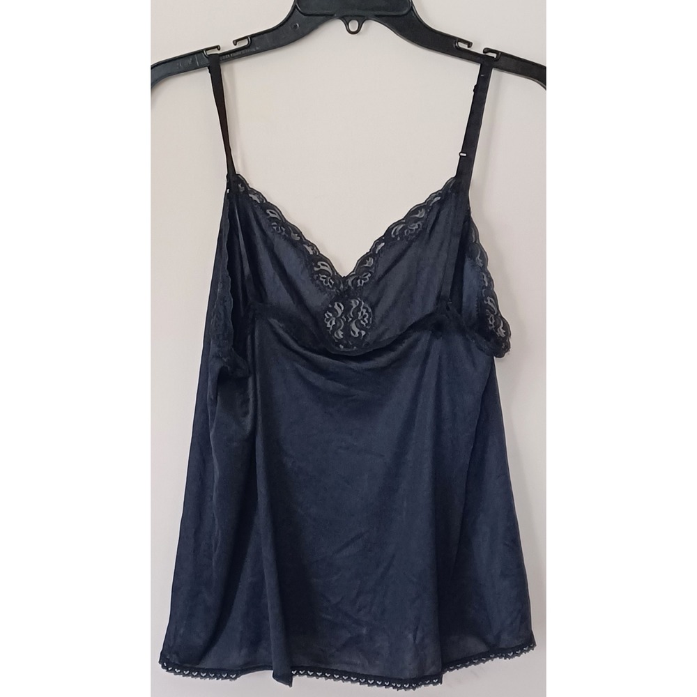 Vintage Y2K Nylon Lace Camisole Top Women's Large Black Made in USA‎ 100% Nylon - Picture 3 of 7